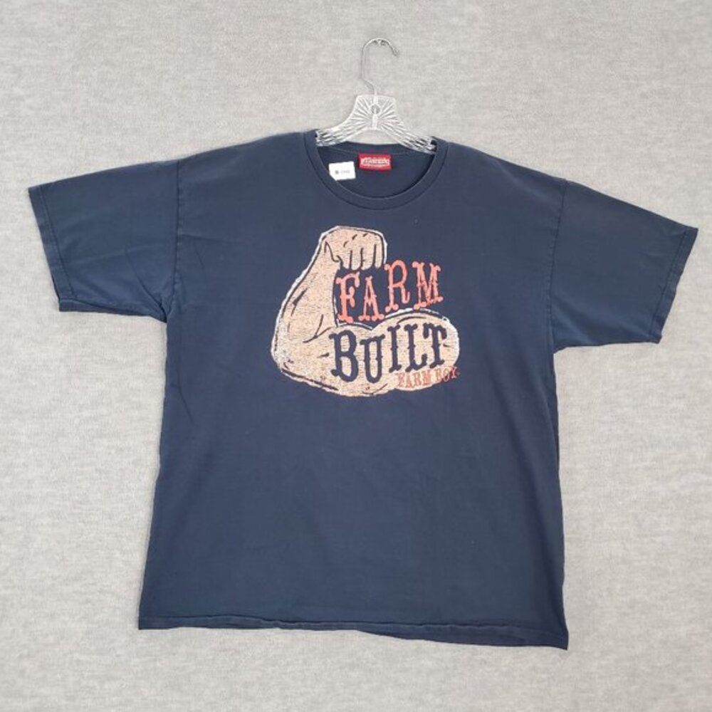 Farm Boy Men Shirt XL Blue Farm Built Muscle Graphic Short‎ Sleeve Crew Neck Tee